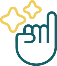 Outline icon of raised pinky with stars, representing promise