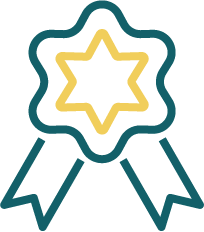 Outline icon of badge, representing quality