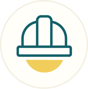 Outline icon of hard hat, representing work