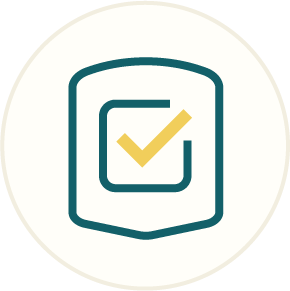 Outline icon of shield with checkmark, representing protection