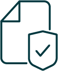 Outline icon of document with checked shield, representing insurance claim