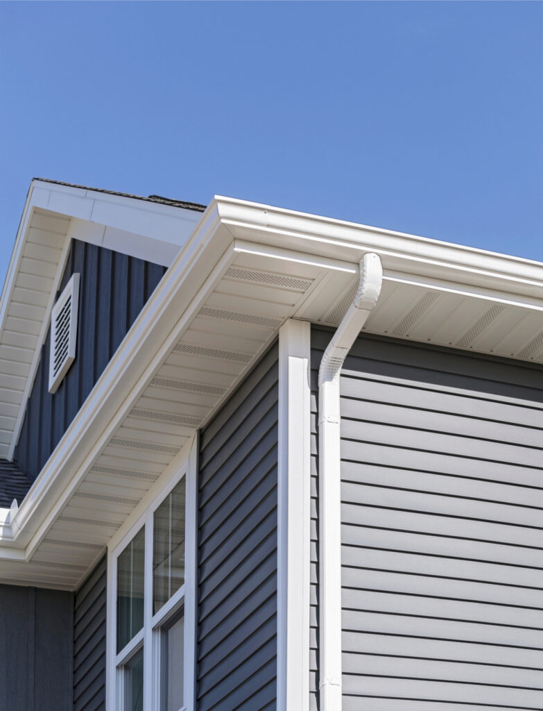 Side shot of a house focusing on the gutter