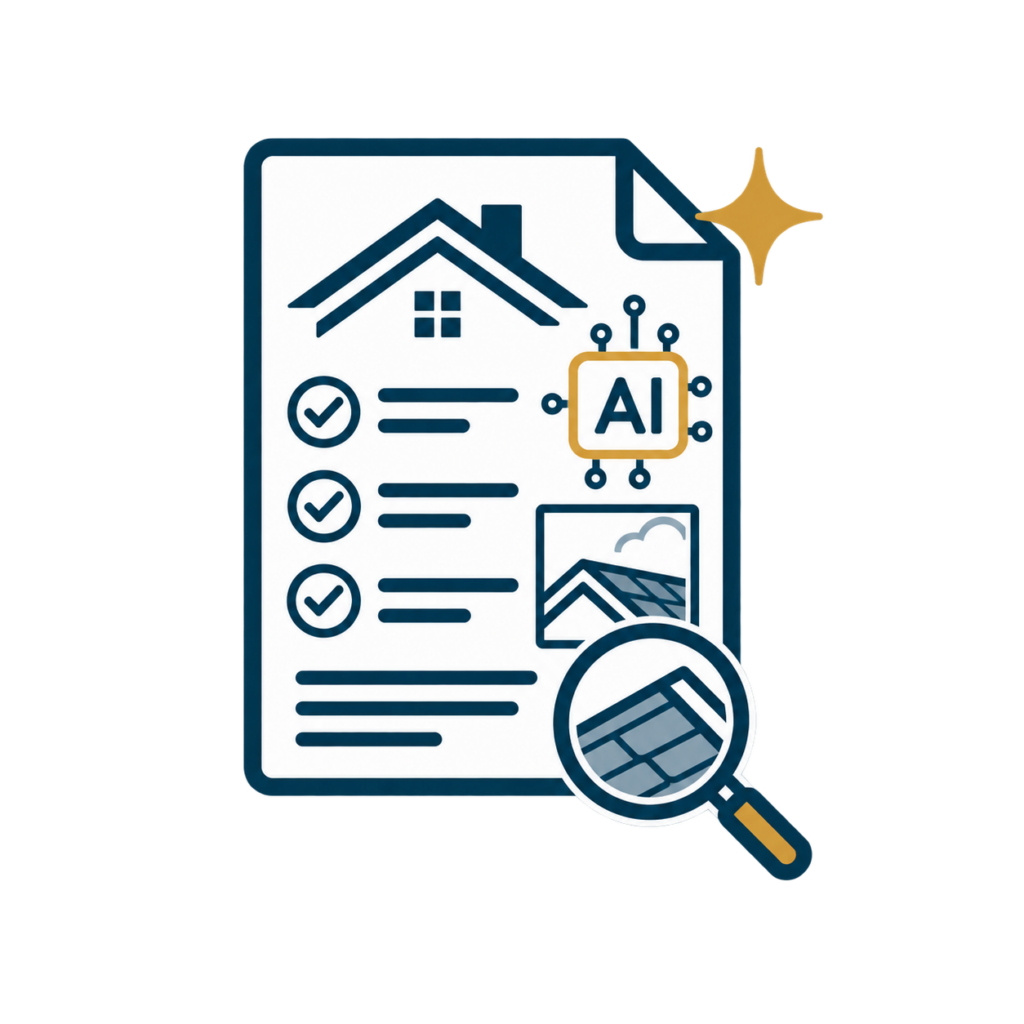 Icon of document, showing AI-assisted report and findings
